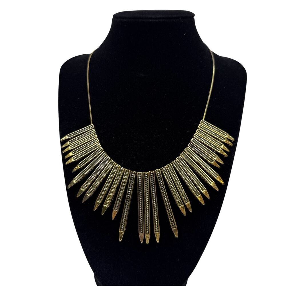 Vintage Style Art Deco Gold Tone Bib Statement Necklace Snake Chain Fashion 16"